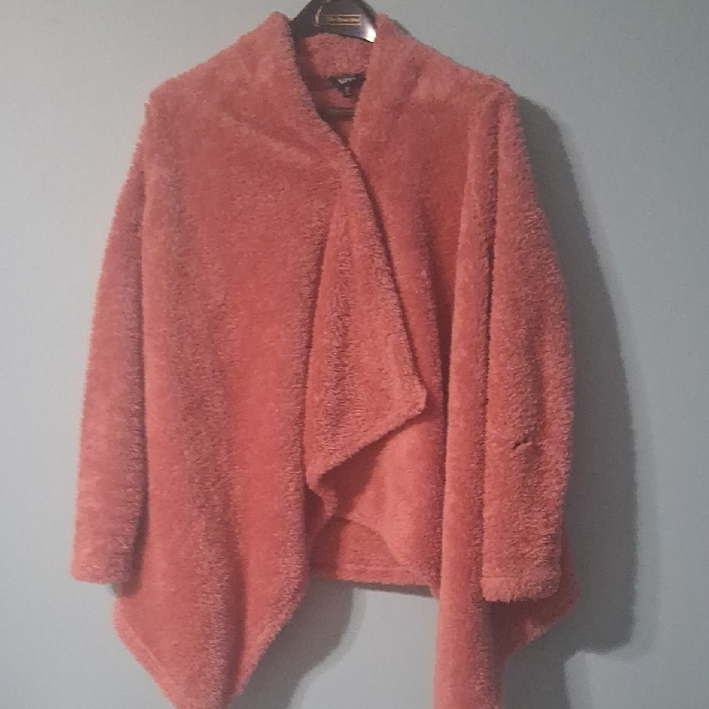 Bobeau Womens Long Sleeve Faux Fur Draped Front Snap Asymmetrical Hem Cardigan